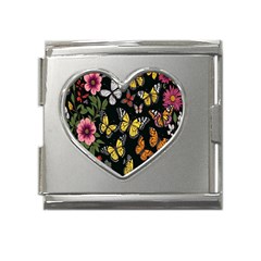 Flowers-109 Mega Link Heart Italian Charm (18mm)