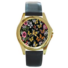 Flowers-109 Round Gold Metal Watch