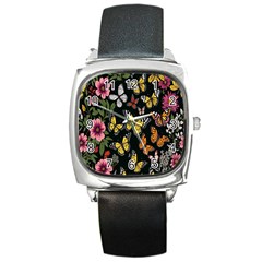 Flowers-109 Square Metal Watch