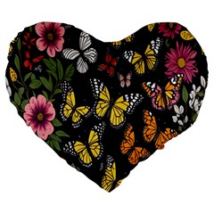 Flowers-109 Large 19  Premium Heart Shape Cushions