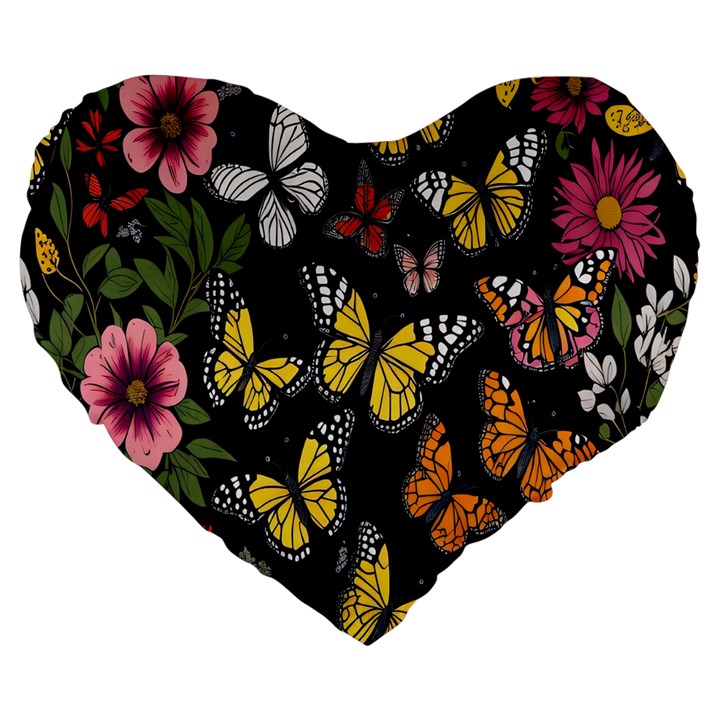 Flowers-109 Large 19  Premium Heart Shape Cushions