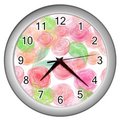 Roses-50 Wall Clock (silver) by nateshop