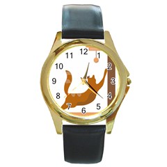 Animal Cat Pet Feline Mammal Round Gold Metal Watch by Semog4