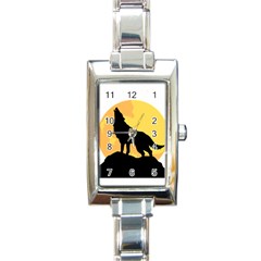 Wolf Wild Animal Night Moon Rectangle Italian Charm Watch by Semog4