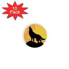 Wolf Wild Animal Night Moon 1  Mini Buttons (10 Pack)  by Semog4