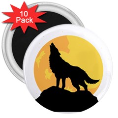 Wolf Wild Animal Night Moon 3  Magnets (10 Pack)  by Semog4