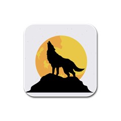 Wolf Wild Animal Night Moon Rubber Square Coaster (4 Pack) by Semog4