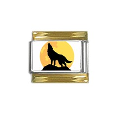 Wolf Wild Animal Night Moon Gold Trim Italian Charm (9mm) by Semog4