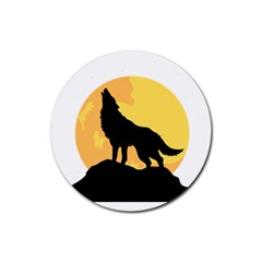 Wolf Wild Animal Night Moon Rubber Round Coaster (4 Pack) by Semog4