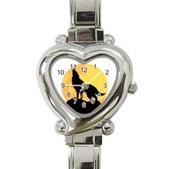 Wolf Wild Animal Night Moon Heart Italian Charm Watch by Semog4