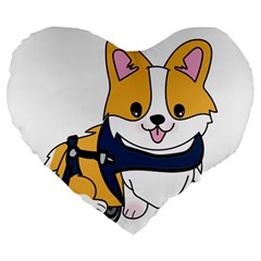 Puppy Cartoon Corgi Large 19  Premium Flano Heart Shape Cushions