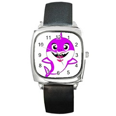 Purple Shark Fish Square Metal Watch by Semog4