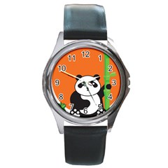 Panda Animal Orange Sun Nature Round Metal Watch by Semog4