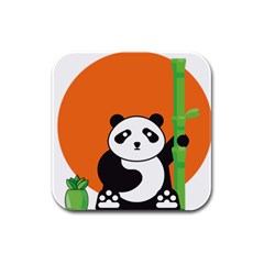 Panda Animal Orange Sun Nature Rubber Square Coaster (4 Pack) by Semog4