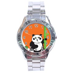 Panda Animal Orange Sun Nature Stainless Steel Analogue Watch by Semog4