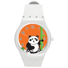 Panda Animal Orange Sun Nature Round Plastic Sport Watch (m) by Semog4