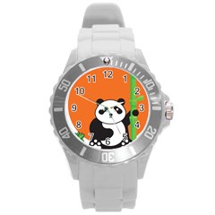 Panda Animal Orange Sun Nature Round Plastic Sport Watch (l) by Semog4