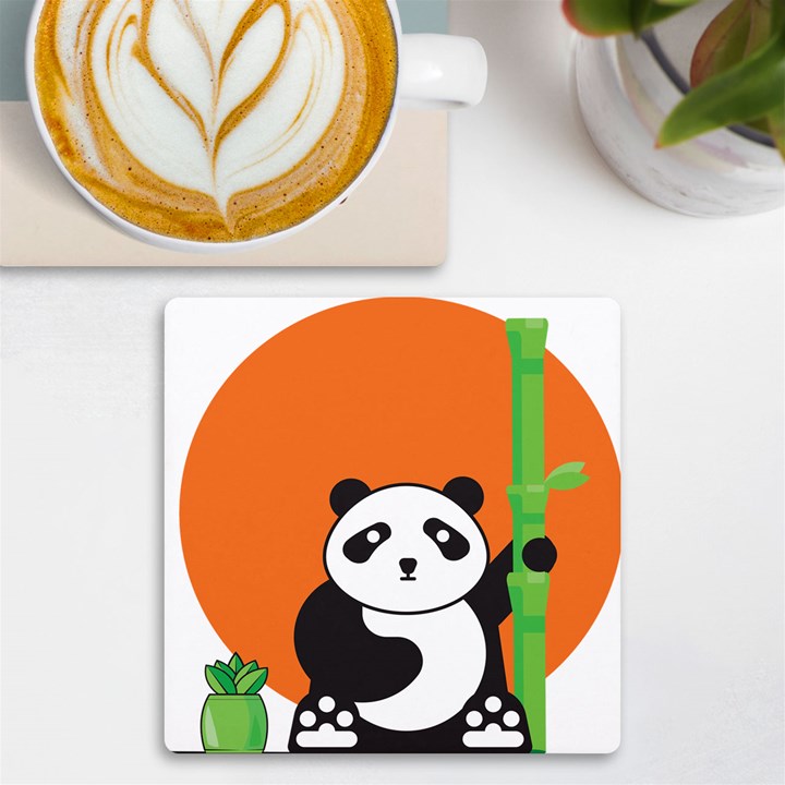 Panda Animal Orange Sun Nature UV Print Square Tile Coaster 