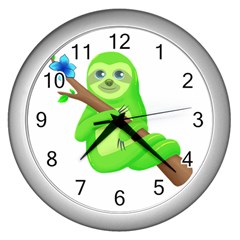 Sloth Branch Cartoon Fantasy Wall Clock (silver) by Semog4