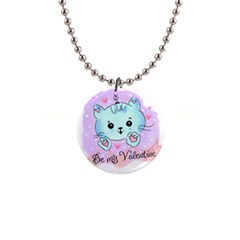 Cat Valentine-s Day Valentine 1  Button Necklace by Semog4