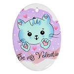 Cat Valentine-s Day Valentine Oval Ornament (Two Sides) Front