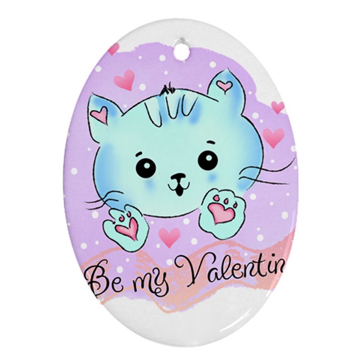 Cat Valentine-s Day Valentine Oval Ornament (Two Sides)