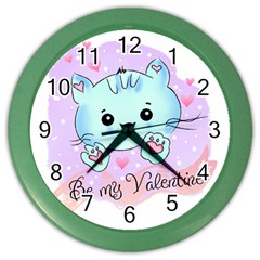 Cat Valentine-s Day Valentine Color Wall Clock by Semog4