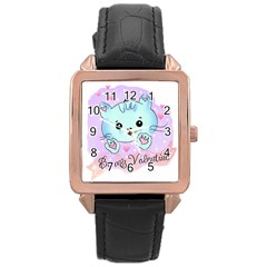 Cat Valentine-s Day Valentine Rose Gold Leather Watch  by Semog4