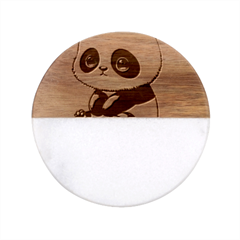 Cute Panda Bear Animal Cartoon Classic Marble Wood Coaster (round)  by Semog4