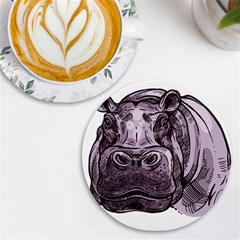 Hippopotamus Animal Wildlife Hippo Uv Print Round Tile Coaster by Semog4