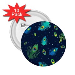 Blue Background Pattern Feather Peacock 2 25  Buttons (10 Pack)  by Semog4