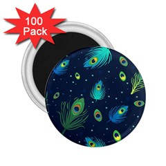 Blue Background Pattern Feather Peacock 2 25  Magnets (100 Pack)  by Semog4