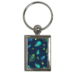 Blue Background Pattern Feather Peacock Key Chain (rectangle) by Semog4