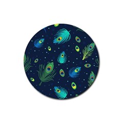 Blue Background Pattern Feather Peacock Rubber Coaster (round) by Semog4