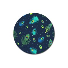 Blue Background Pattern Feather Peacock Magnet 3  (round) by Semog4