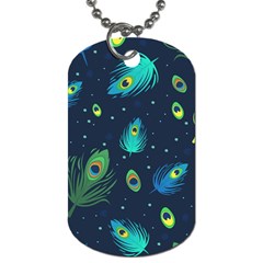 Blue Background Pattern Feather Peacock Dog Tag (one Side) by Semog4