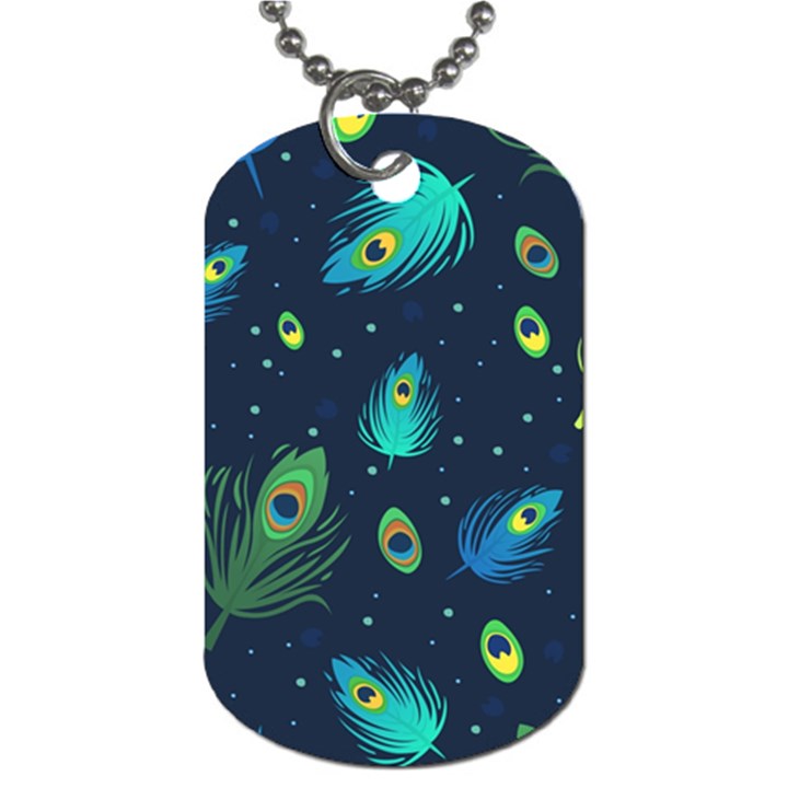 Blue Background Pattern Feather Peacock Dog Tag (One Side)