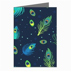 Blue Background Pattern Feather Peacock Greeting Cards (pkg Of 8) by Semog4