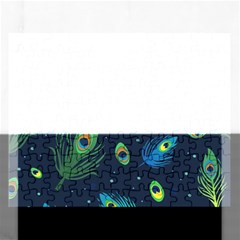 Blue Background Pattern Feather Peacock Rectangular Jigsaw Puzzl by Semog4