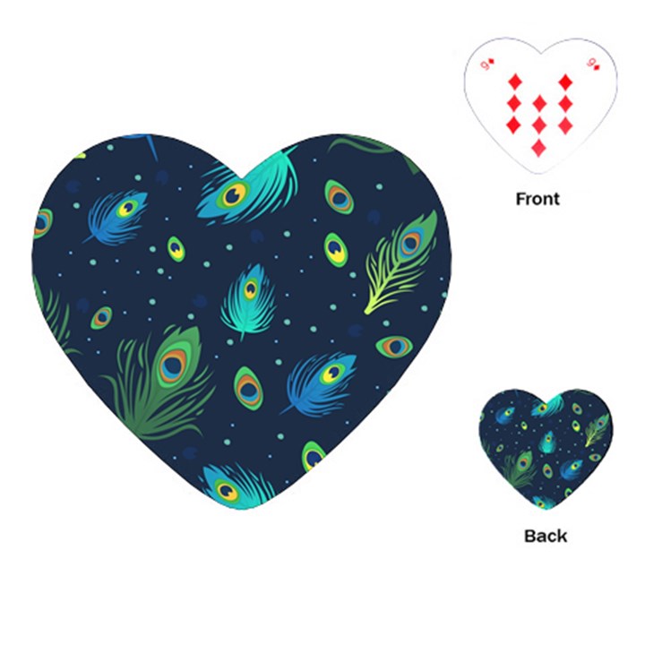 Blue Background Pattern Feather Peacock Playing Cards Single Design (Heart)