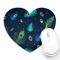 Blue Background Pattern Feather Peacock Heart Mousepad by Semog4