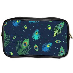 Blue Background Pattern Feather Peacock Toiletries Bag (two Sides) by Semog4