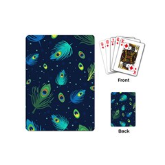 Blue Background Pattern Feather Peacock Playing Cards Single Design (mini) by Semog4