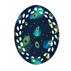 Blue Background Pattern Feather Peacock Ornament (oval Filigree)