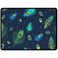 Blue Background Pattern Feather Peacock Two Sides Fleece Blanket (large)