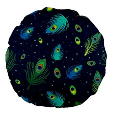 Blue Background Pattern Feather Peacock Large 18  Premium Flano Round Cushions by Semog4