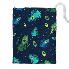 Blue Background Pattern Feather Peacock Drawstring Pouch (4xl) by Semog4