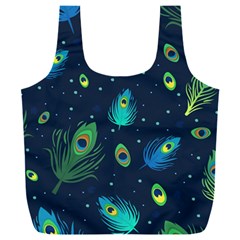 Blue Background Pattern Feather Peacock Full Print Recycle Bag (xxl) by Semog4