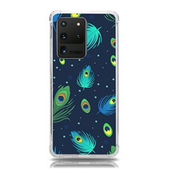 Blue Background Pattern Feather Peacock Samsung Galaxy S20 Ultra 6 9 Inch Tpu Uv Case by Semog4