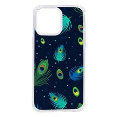 Blue Background Pattern Feather Peacock Iphone 14 Pro Max Tpu Uv Print Case by Semog4